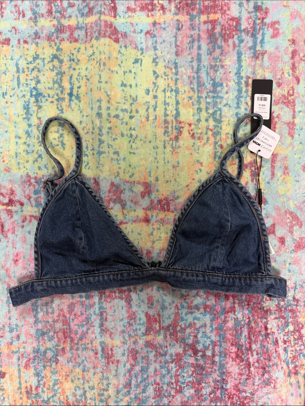 Fashion Nova Dark Blue Denim Triangle Bralette